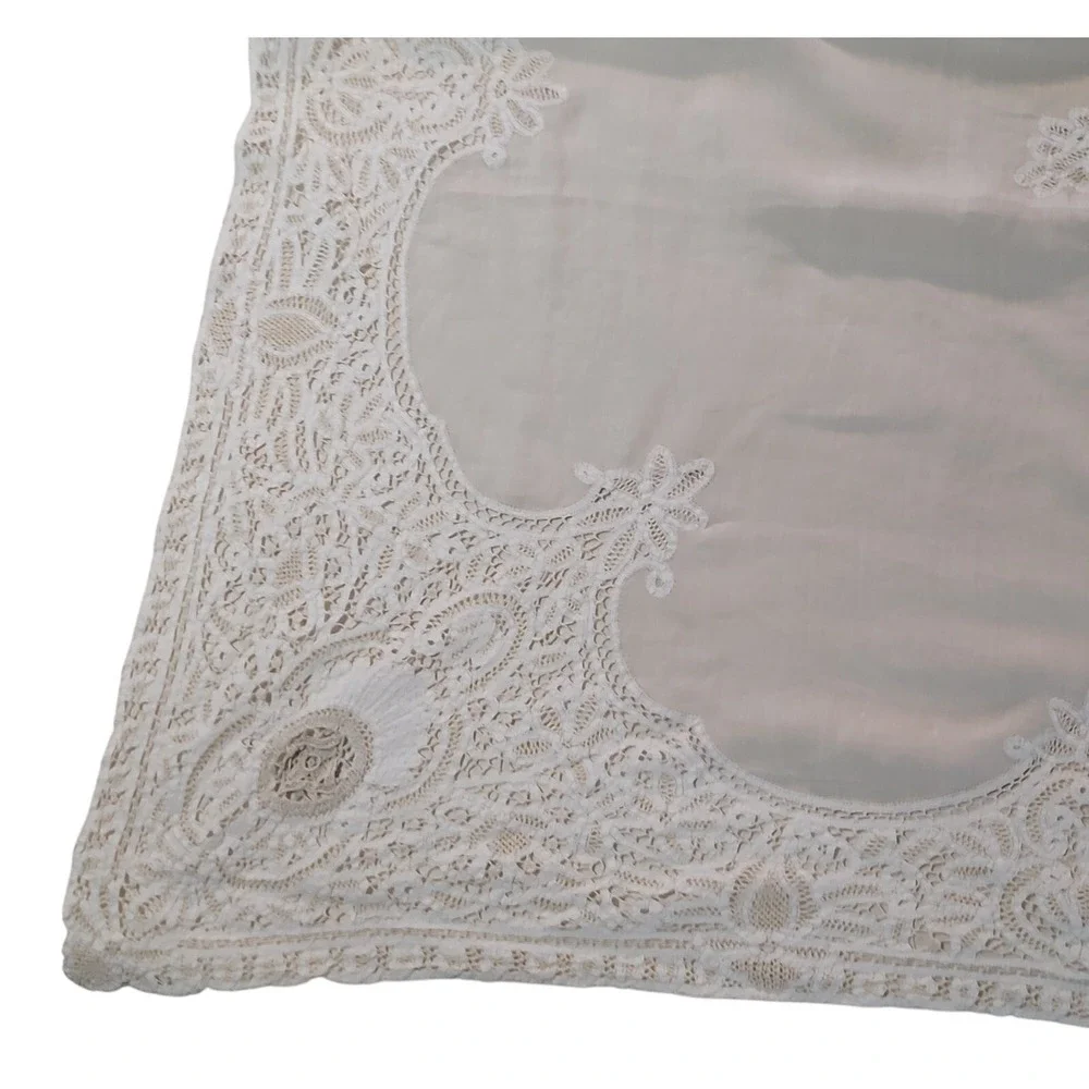 Vintage Irish Battenberg Lace Tablecloth and Six Napkins Set Cotton 56x59 Inches